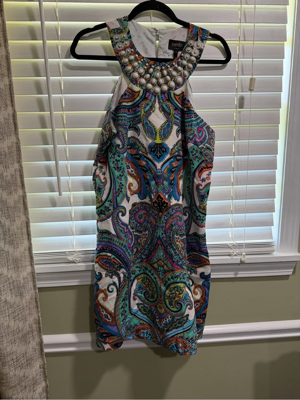 Laundry By Shelli Segal Multicolor Paisley Halter Dress with Beaded Neckline